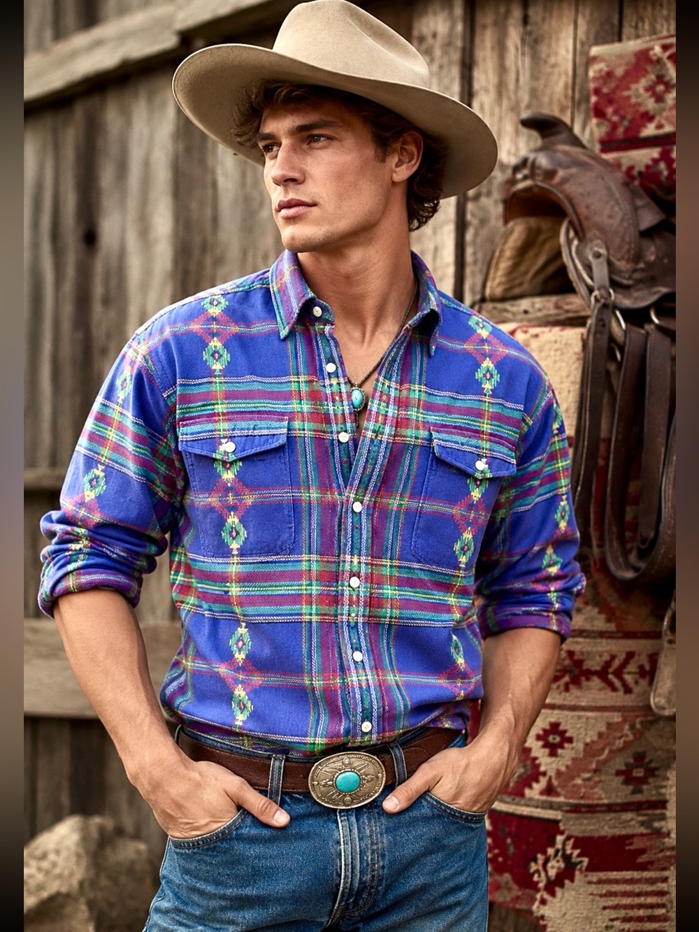 🔥 Vintage Polo Ralph Lauren Aztec Print Button Down Shirt - XL 🔥